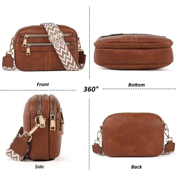 6-Pocket Crossbody Bags for Women, Vegan Leather Shoulder Handbags Brown Travel - Picture 3 of 7